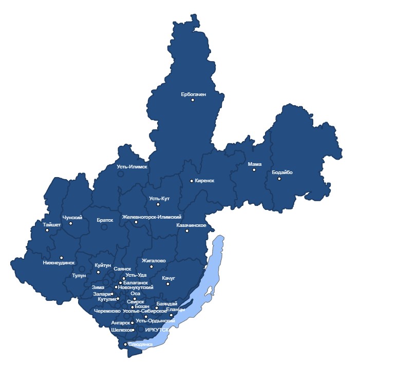 Карта нижнеилимского района иркутской области с населенными пунктами