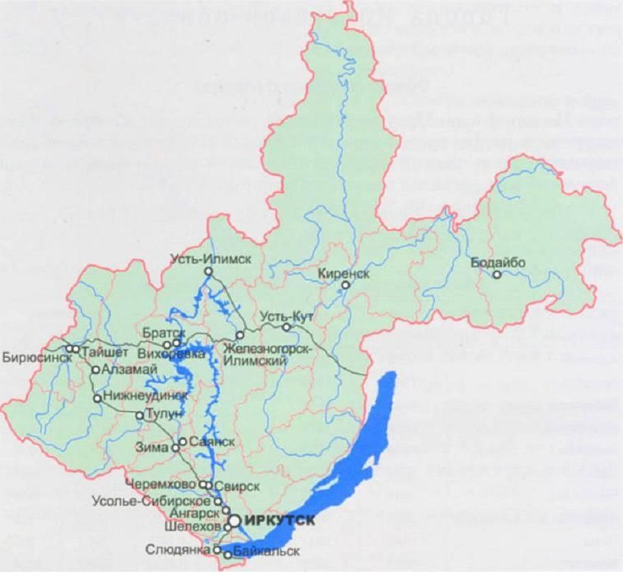Карта иркутской области с населенными