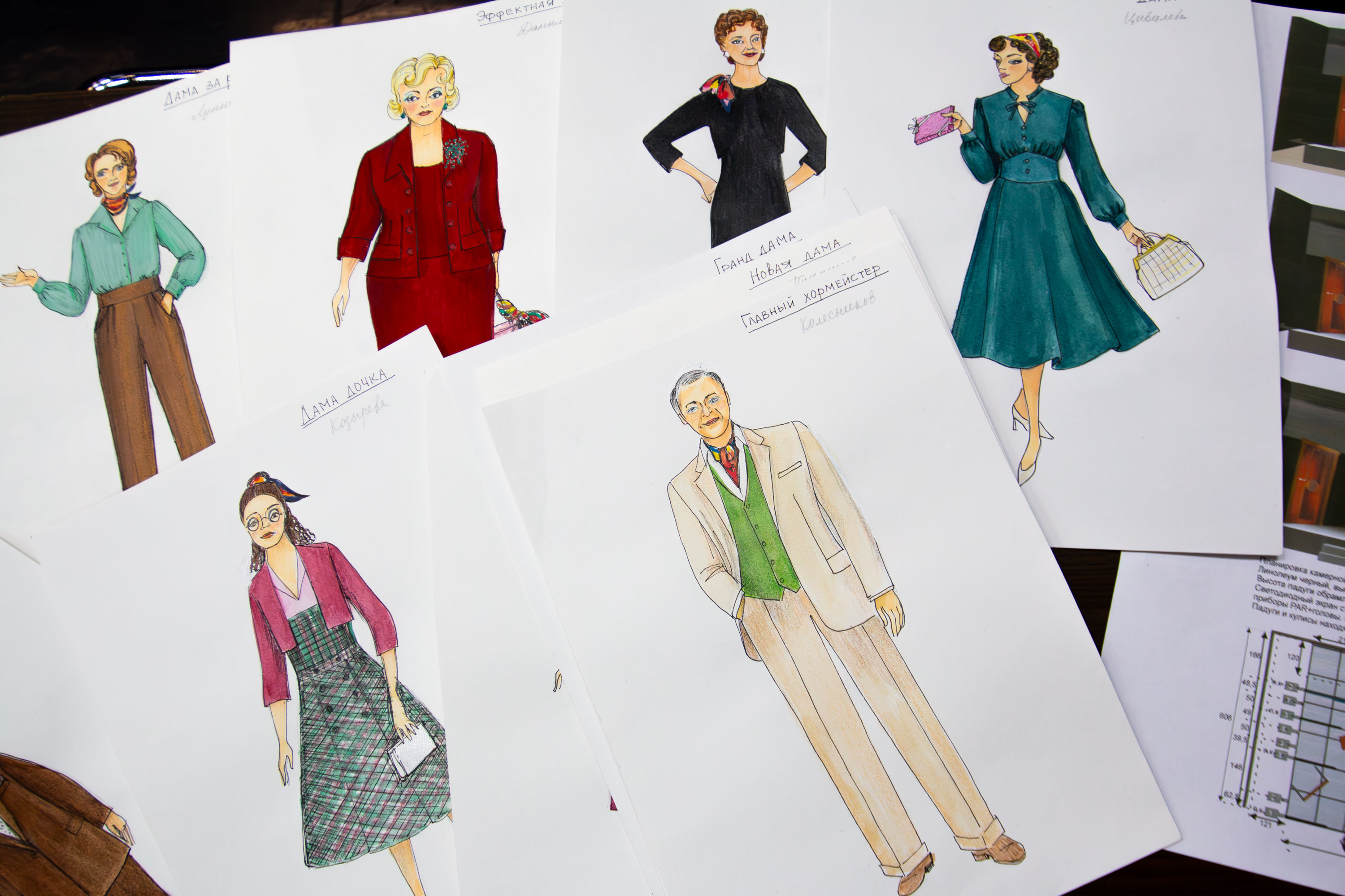 Эскизы к костюмам будущей постановки "Поговорим о женском"